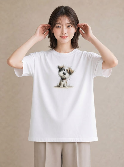 グラフィックTシャツ レディース わんちゃん 犬 いぬ イラスト 手描き風 海 カフェ巡り 白T