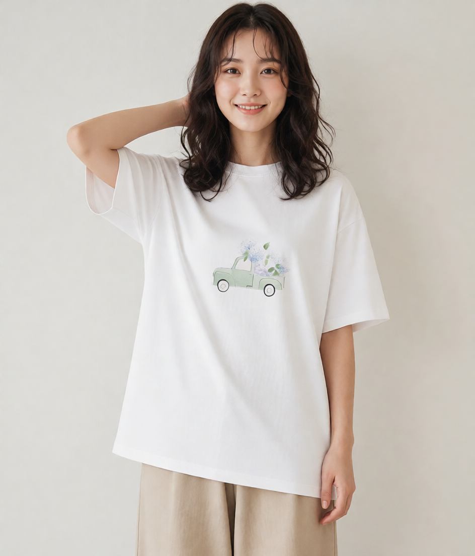 デザインTシャツ レディース あじさい 紫陽花 アジサイ 花 花柄 イラスト シック 春コーデ 姉妹 白T