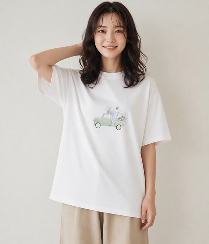 デザインTシャツ レディース あじさい 紫陽花 アジサイ 花 花柄 イラスト シック 春コーデ 姉妹 白T