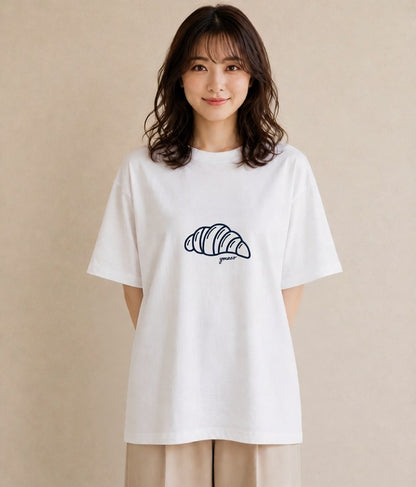 Tシャツ レディース パン ベーカリー イラスト ナチュラル 20代 カジュアルコーデ 白T