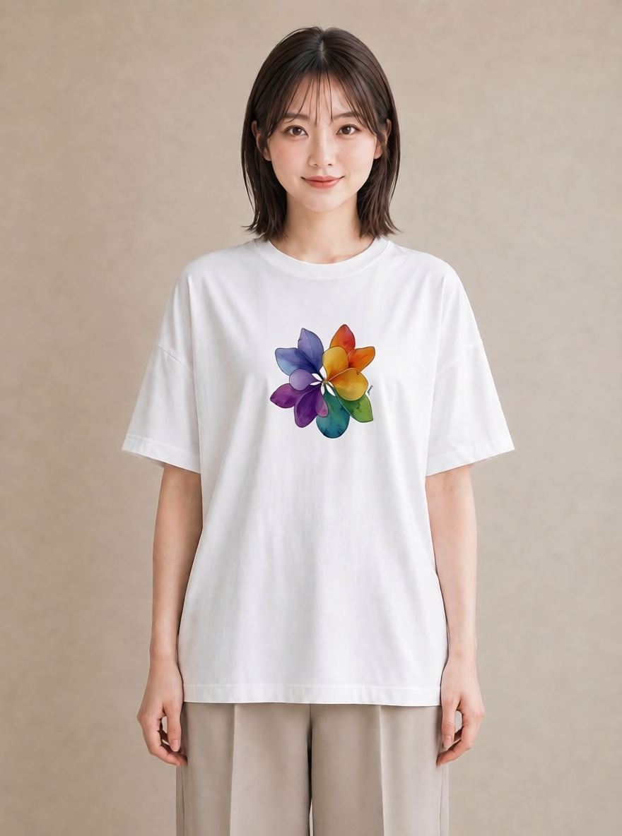 プリントTシャツ レディース クローバー 四つ葉 花 花柄 イラスト ラフカジュアル 帰省 ラフ 白T