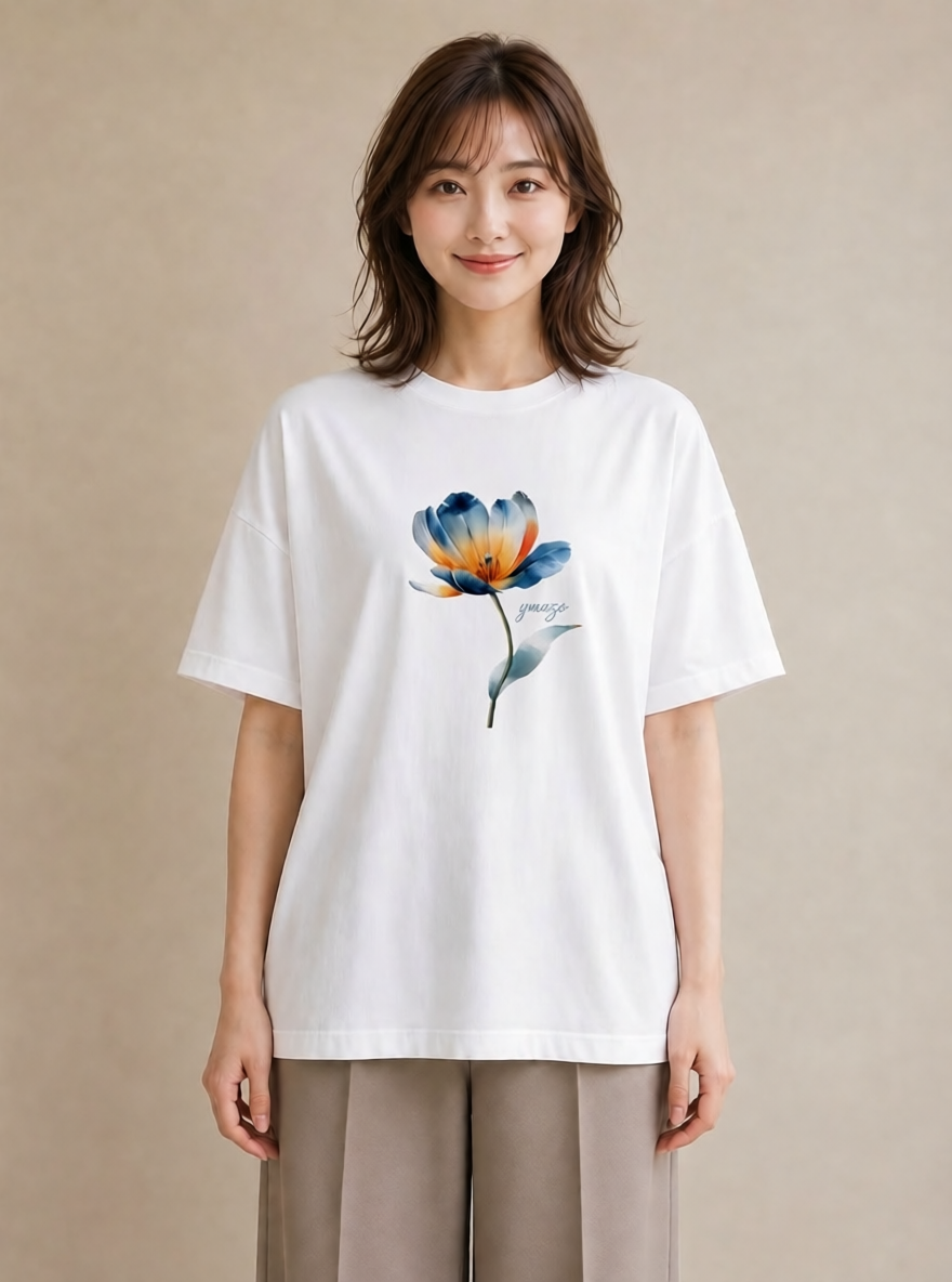 デザインTシャツ レディース ゆり 百合 花 花柄 イラスト アート風 レイヤード 友達ギフト 白T