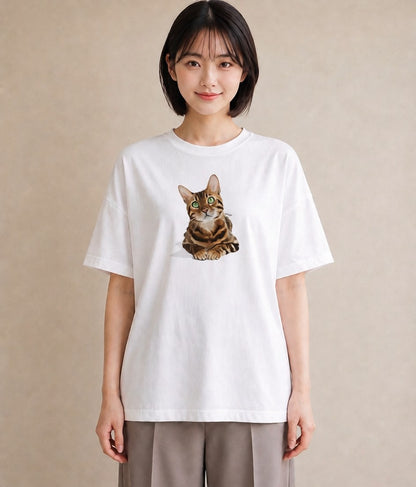 グラフィックTシャツ レディース 茶トラ 茶猫 猫 ねこ イラスト 普段使い 買い物 夏コーデ 白T