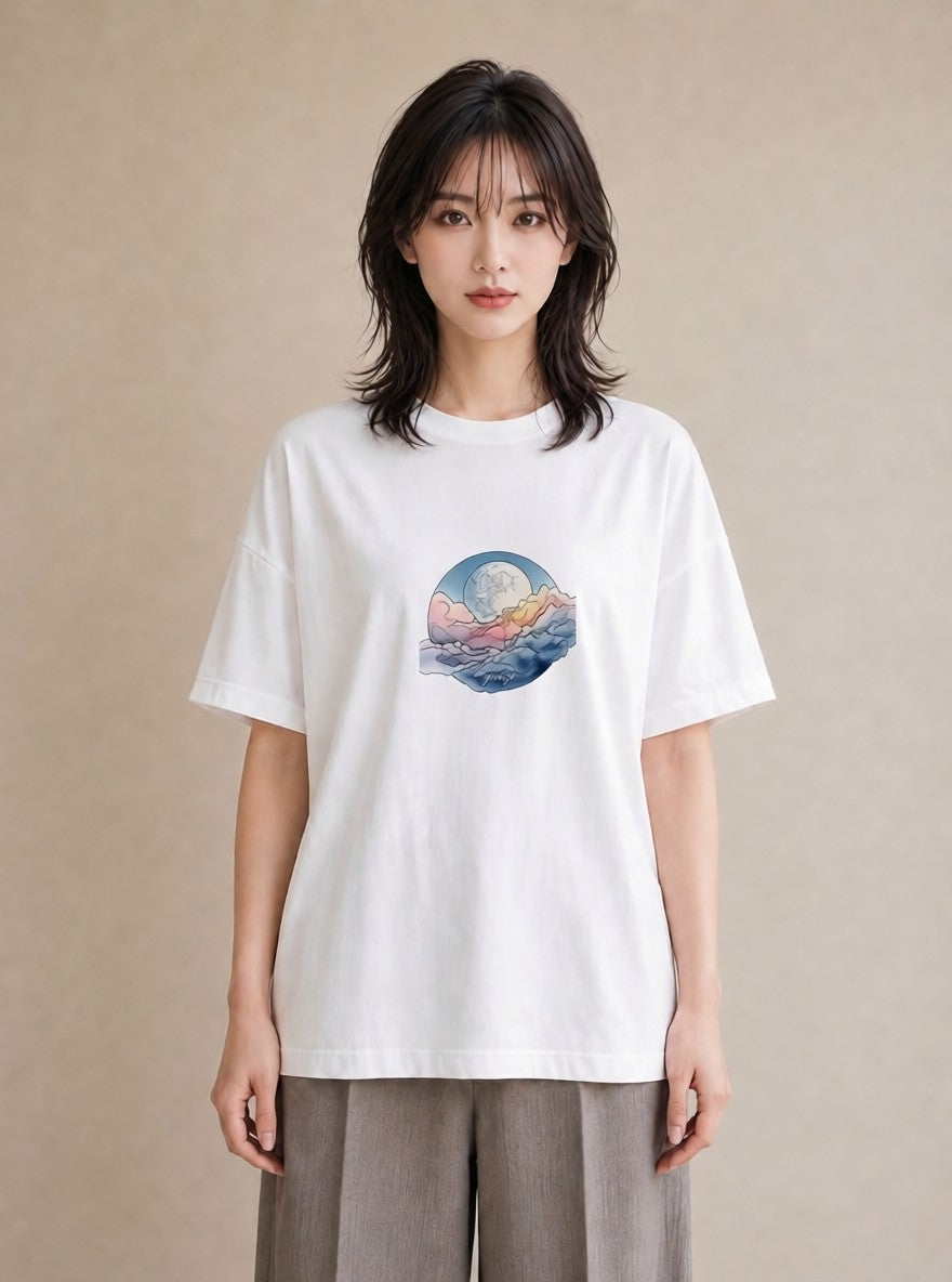 グラフィックTシャツ レディース 空 星空 宇宙 イラスト ラフ 春コーデ 姉妹 白T