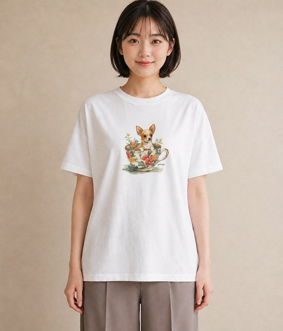 プリントTシャツ レディース チワワ 犬 いぬ イラスト 女子会 お揃い 白T