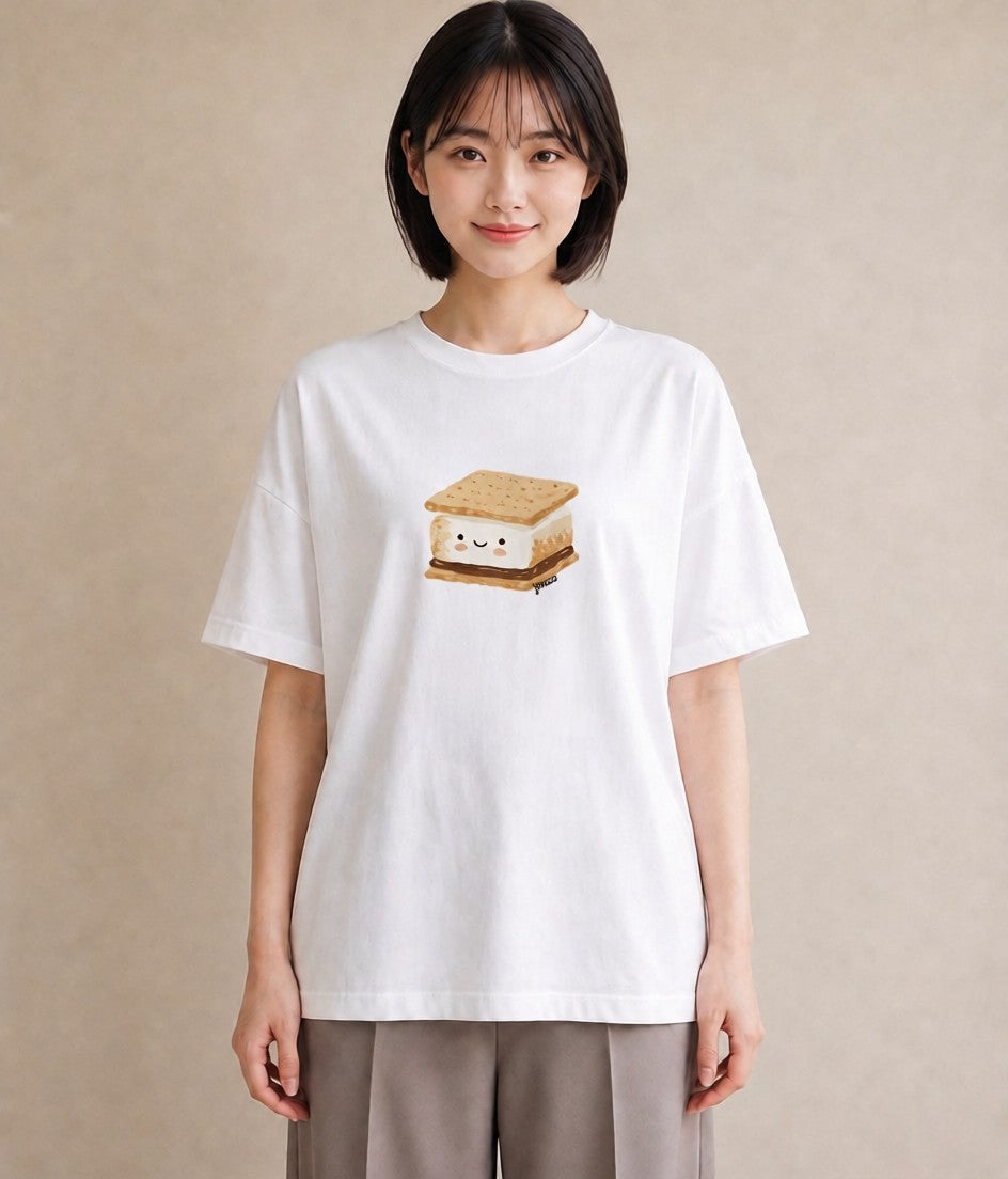 半袖Tシャツ レディース 食パン 食べ物 フード イラスト きれいめカジュアル 旅行用 海 白T