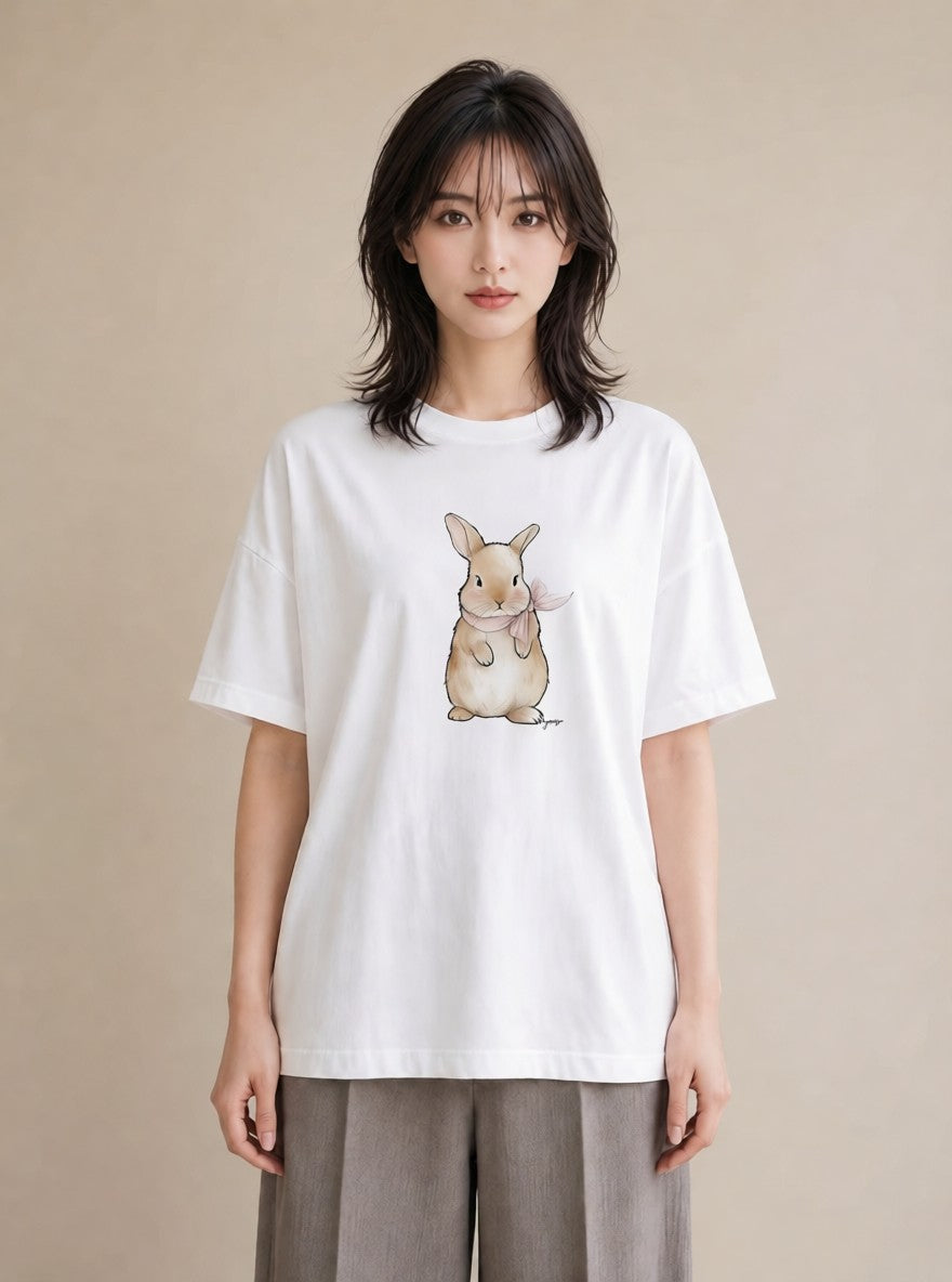 Tシャツ レディース ネザーランドドワーフ ペット 動物 イラスト 抜け感 送別ギフト 通勤 白T