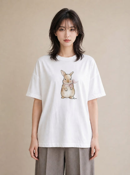 Tシャツ レディース ネザーランドドワーフ ペット 動物 イラスト 抜け感 送別ギフト 通勤 白T