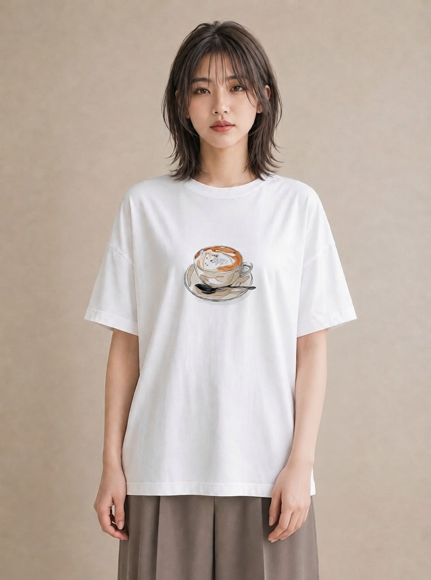 半袖Tシャツ レディース コーヒー 珈琲 カフェ 食べ物 フード イラスト ヴィンテージ風 週末コーデ 敬老の日 白T
