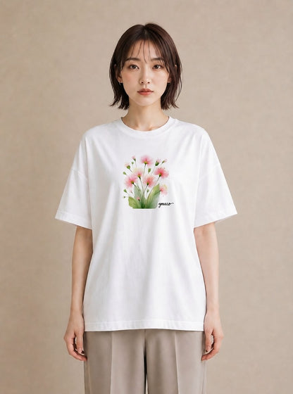 グラフィックTシャツ レディース クローバー 四つ葉 花 花柄 イラスト 線画 デート 帰省 白T