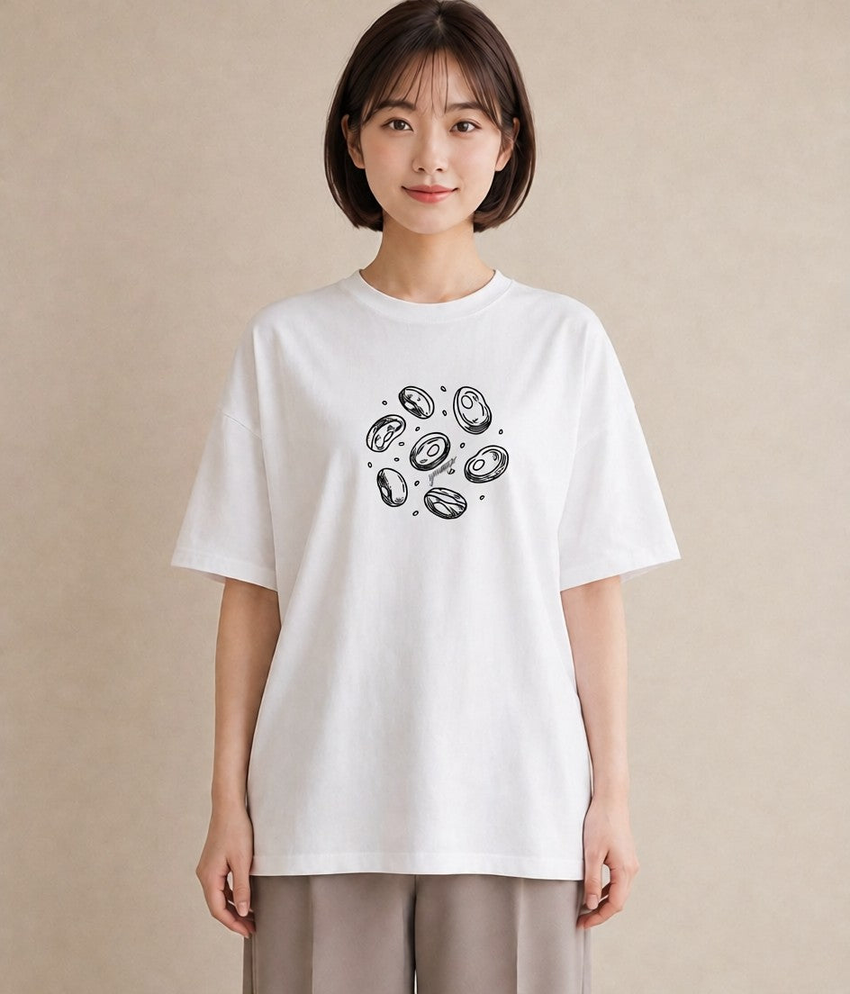 プリントTシャツ レディース パールピアス アクセサリー ナチュラル アンティーク イラスト こなれ感 お揃い 親子 白T