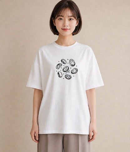 プリントTシャツ レディース パールピアス アクセサリー ナチュラル アンティーク イラスト こなれ感 お揃い 親子 白T