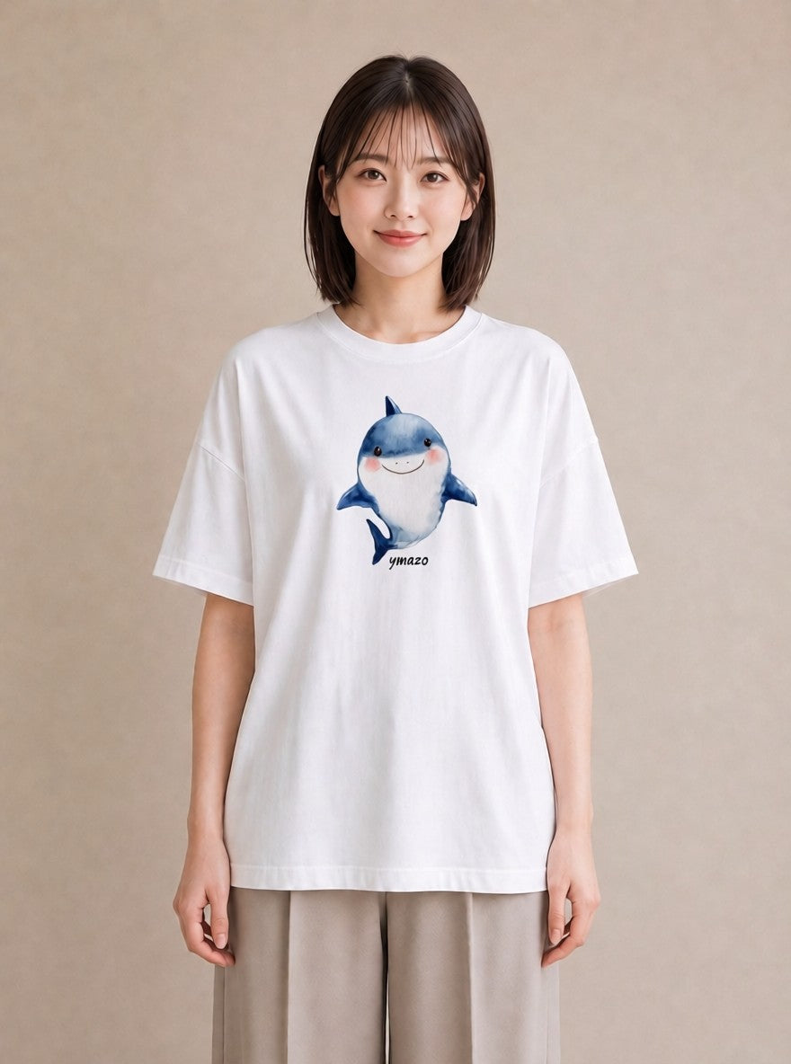 Tシャツ レディース ジンベエザメ 海の生き物 海 イラスト ゆるコーデ カフェ巡り 白T