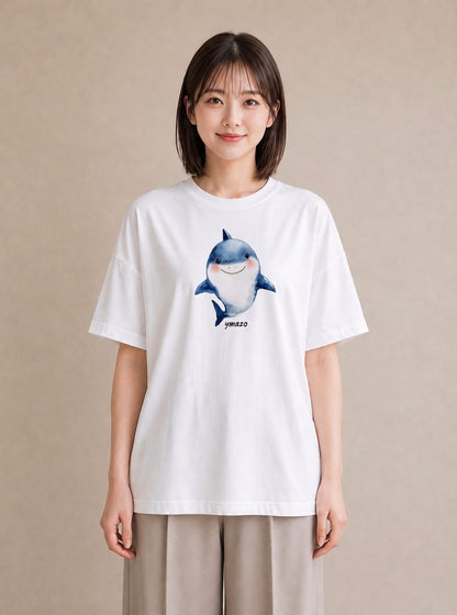 Tシャツ レディース ジンベエザメ 海の生き物 海 イラスト ゆるコーデ カフェ巡り 白T