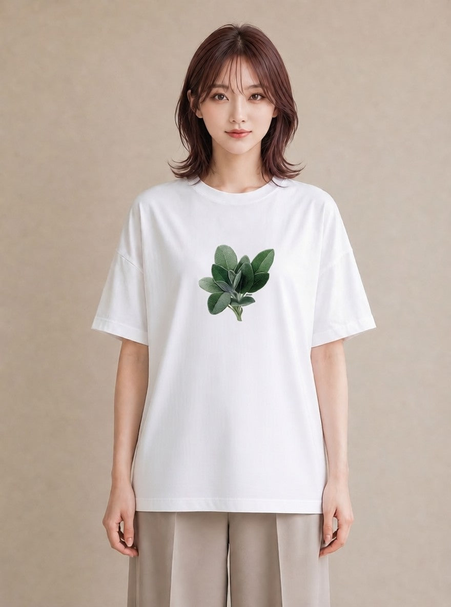 デザインTシャツ レディース ハーブ 植物 ボタニカル イラスト 水彩風 春服 ミセス 白T