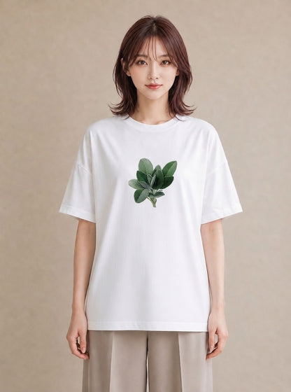 デザインTシャツ レディース ハーブ 植物 ボタニカル イラスト 水彩風 春服 ミセス 白T