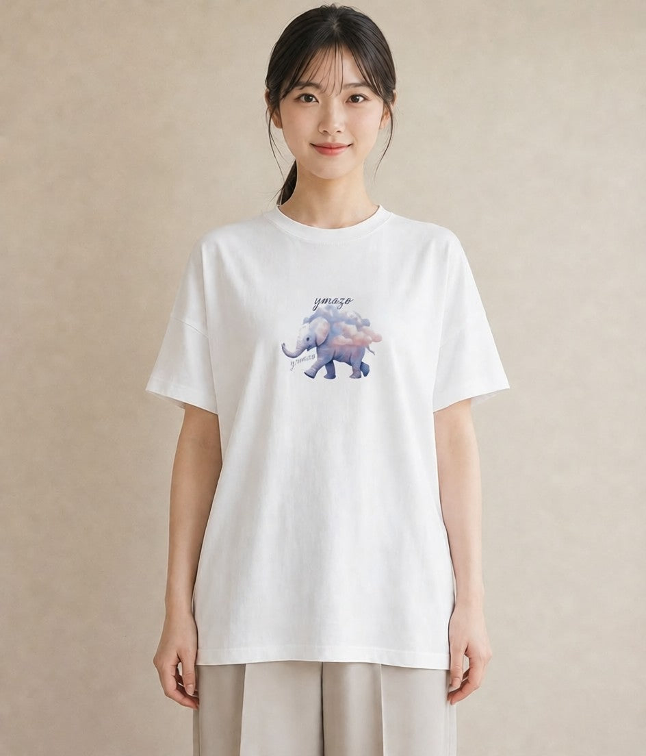 グラフィックTシャツ レディース ぞう 動物 アニマル イラスト ポップ 春服 ミセス 白T