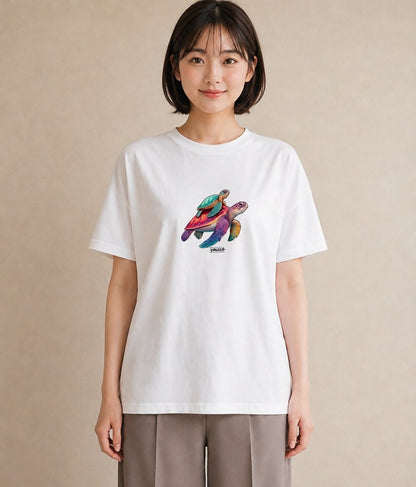 半袖Tシャツ レディース カメ ペット 動物 イラスト シンプル 春服 ミセス 白T