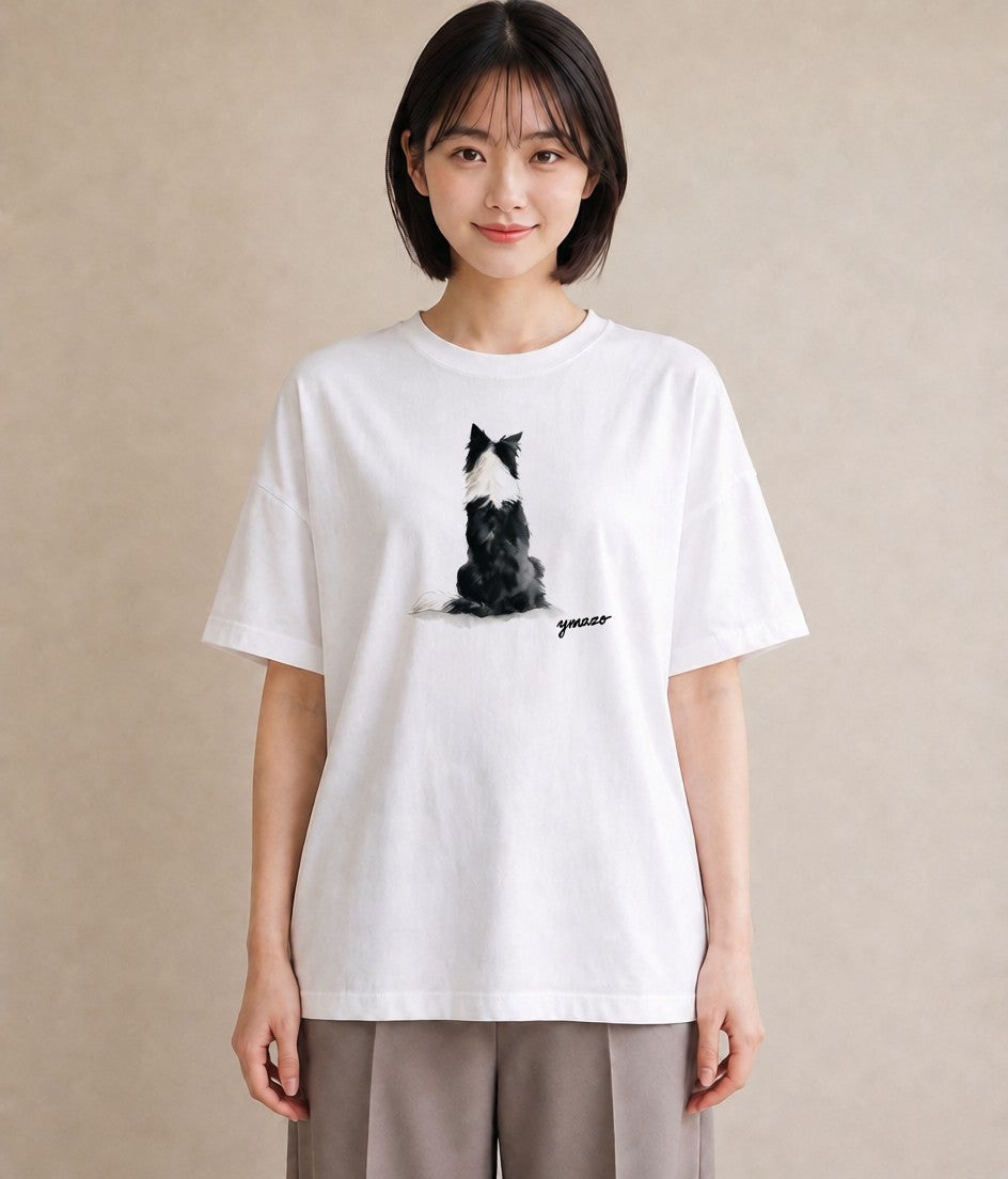 デザインTシャツ レディース ボーダーコリー 犬 いぬ イラスト ゆるコーデ 夏コーデ 通学 白T