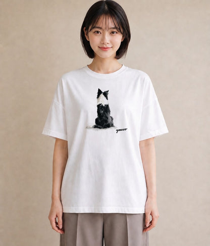 デザインTシャツ レディース ボーダーコリー 犬 いぬ イラスト ゆるコーデ 夏コーデ 通学 白T