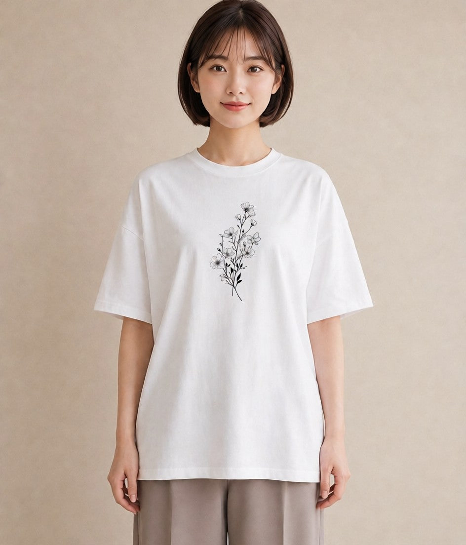デザインTシャツ レディース 小花 花 フラワー イラスト 可愛い 夏コーデ 通学 白T