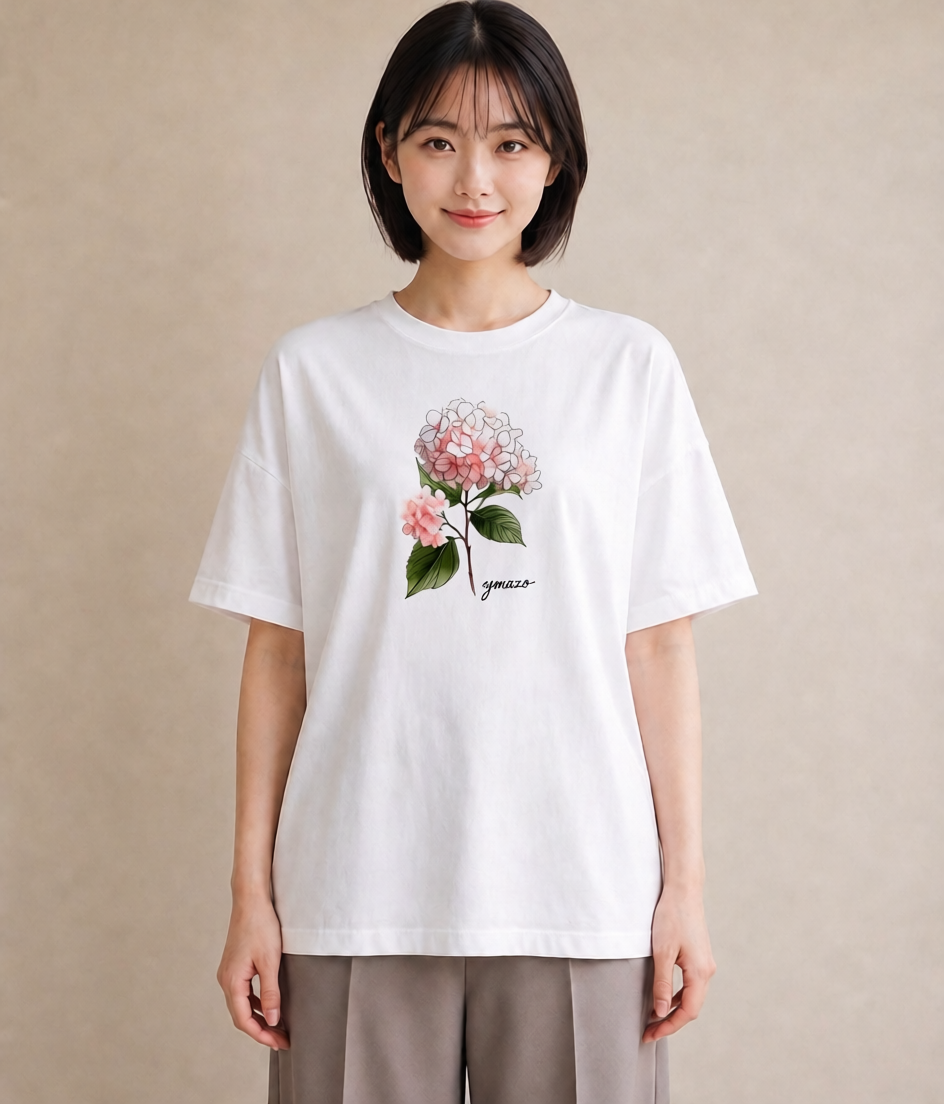 Tシャツ レディース あじさい 紫陽花 アジサイ 花 花柄 イラスト ナチュラル 部屋着 女性向けギフト 白T