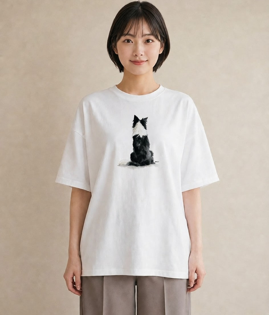 半袖Tシャツ レディース いぬ 犬 ワンコ イラスト シンプル 帰省 ラフ 白T