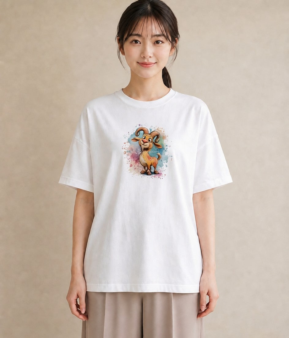 半袖Tシャツ レディース 牡牛座 星空 宇宙 イラスト ラフ デイリーウェア 休日 白T