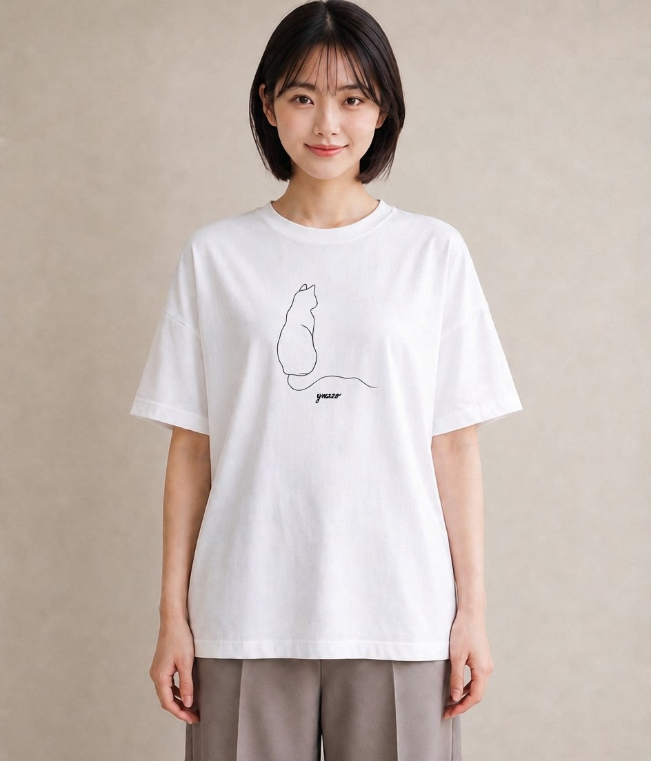 デザインTシャツ レディース 猫 ねこ ネコ イラスト 上品 帰省 ラフ 白T