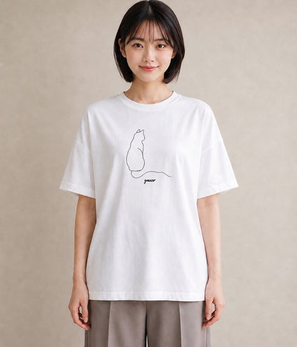 デザインTシャツ レディース 猫 ねこ ネコ イラスト 上品 帰省 ラフ 白T