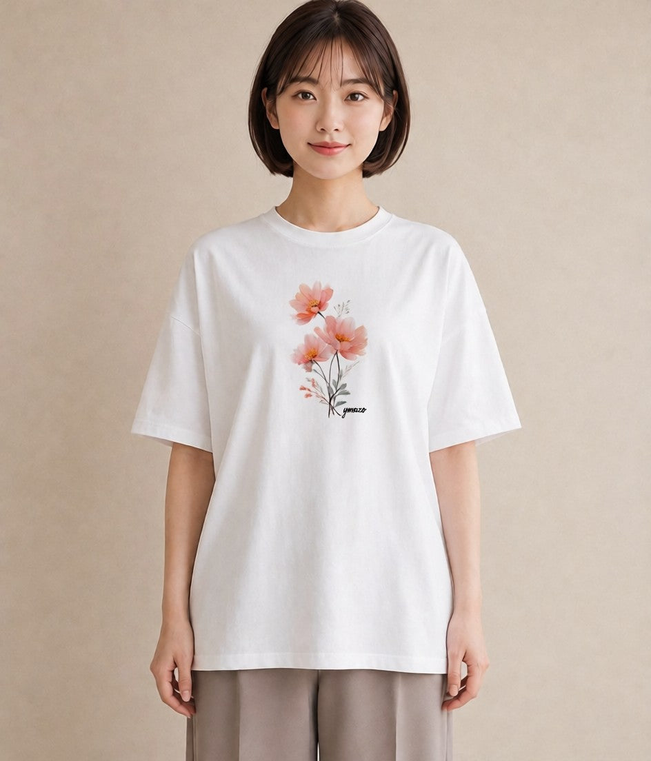 グラフィックTシャツ レディース ポスト 野の花 レトロ ナチュラル アンティーク イラスト こなれ感 通勤 在宅 白T