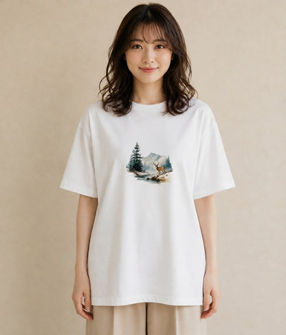 半袖Tシャツ レディース 山 星空 宇宙 イラスト 北欧風 春コーデ 姉妹 白T