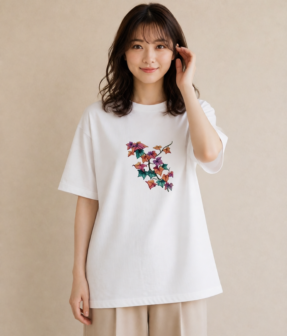 デザインTシャツ レディース あさがお 朝顔 花 花柄 イラスト ヴィンテージ風 通学 誕生日プレゼント 白T