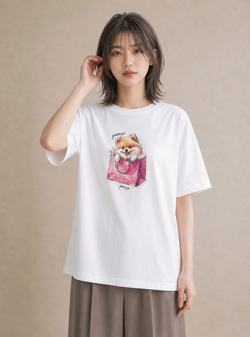 デザインTシャツ レディース ポメラニアン ポメ 犬 いぬ イラスト 北欧風 おしゃれギフト 社会人 白T