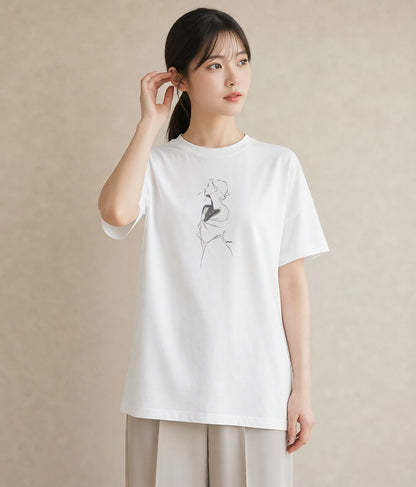プリントTシャツ レディース 女の子 ガール 後ろ姿 イラスト 旅行コーデ ルームウェア ギフト 白T
