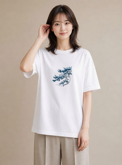 デザインTシャツ レディース 松ぼっくり 植物 ボタニカル イラスト フェミニン 部屋着 女性向けギフト 白T