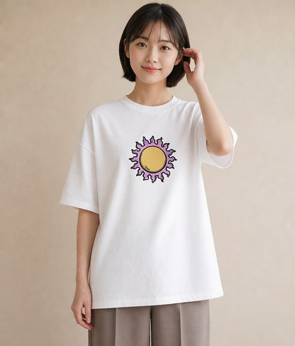 プリントTシャツ レディース 太陽 星空 宇宙 イラスト 可愛い お揃い 親子 白T