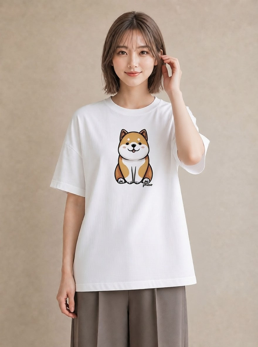 半袖Tシャツ レディース 柴犬 しばいぬ 犬 いぬ イラスト レトロ デイリーウェア 休日 白T