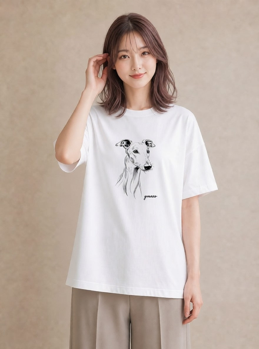 デザインTシャツ レディース イタリアングレーハウンド 犬 いぬ イラスト レトロ 通学 誕生日プレゼント 白T