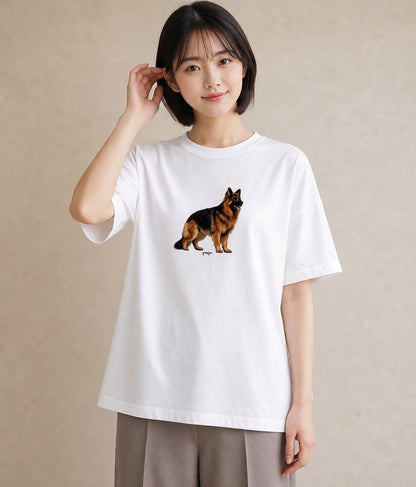 プリントTシャツ レディース ジャーマンシェパード 犬 いぬ イラスト 旅行コーデ 通勤 在宅 白T