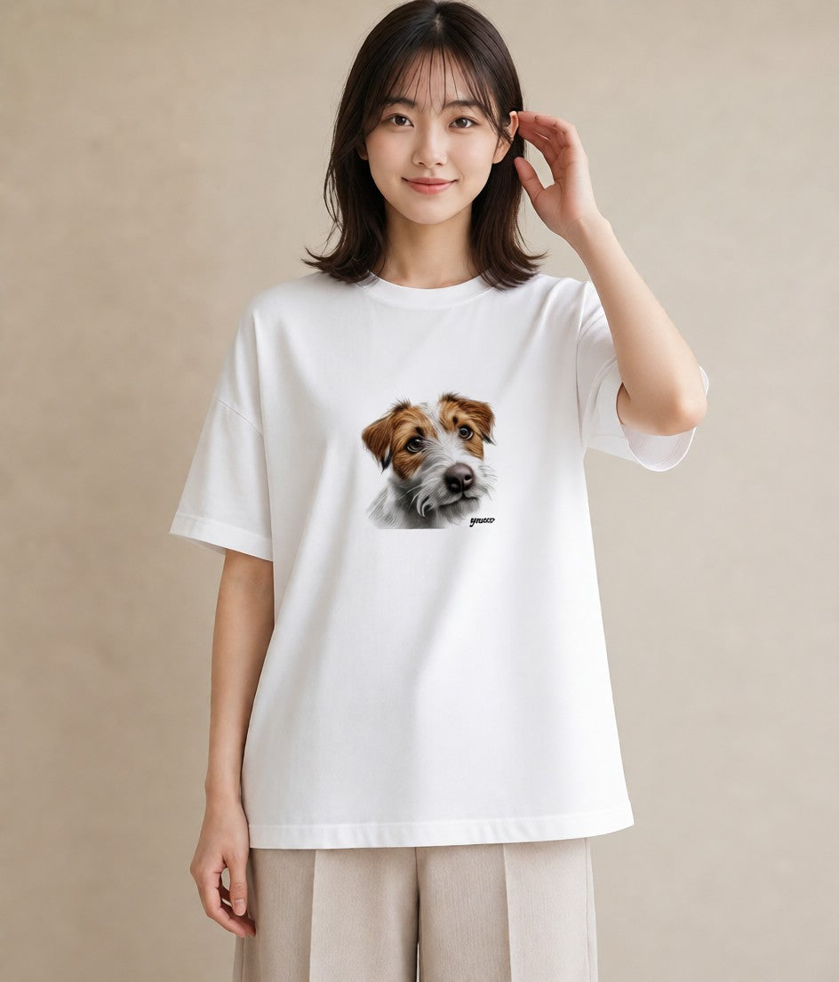 デザインTシャツ レディース ジャックラッセルテリア 犬 いぬ イラスト 抜け感 自分用 ルームウェア 白T