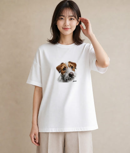 デザインTシャツ レディース ジャックラッセルテリア 犬 いぬ イラスト 抜け感 自分用 ルームウェア 白T