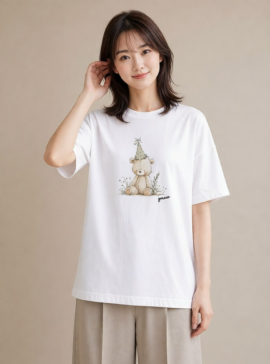 プリントTシャツ レディース くま クマ ベア 動物 アニマル イラスト ユニーク カジュアルコーデ 買い物 白T