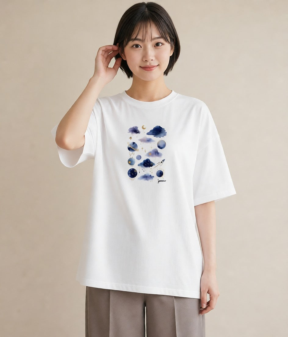 プリントTシャツ レディース 双子座 星空 宇宙 イラスト ボタニカル 敬老の日 ホワイトデー 白T