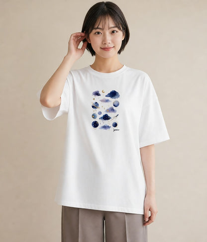 プリントTシャツ レディース 双子座 星空 宇宙 イラスト ボタニカル 敬老の日 ホワイトデー 白T