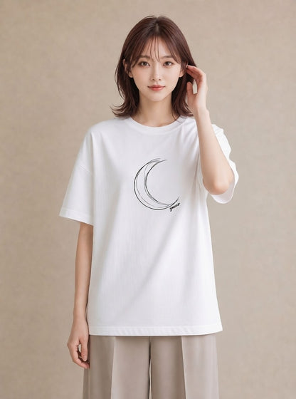 デザインTシャツ レディース 月と星 星空 ムーン イラスト ニュアンス 春コーデ 姉妹 白T