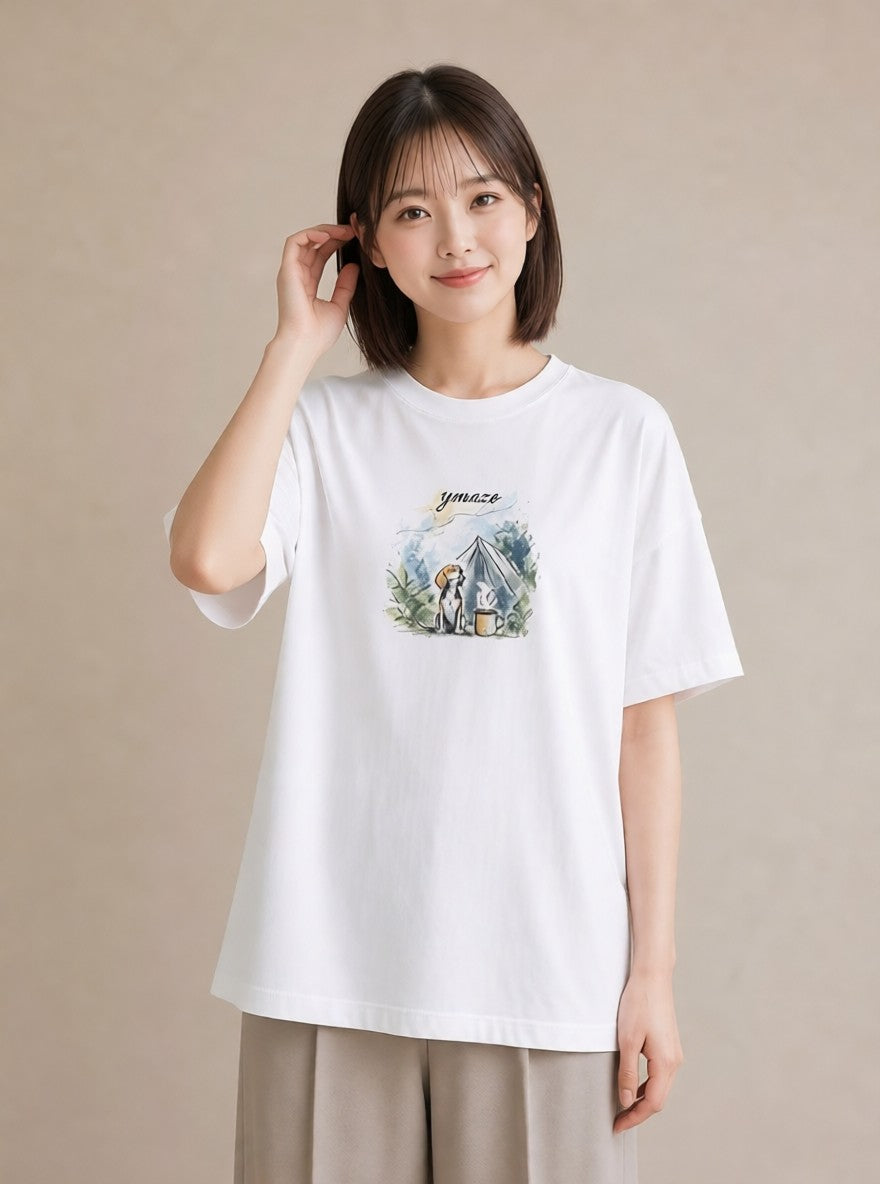 プリントTシャツ レディース ビーグル 犬 いぬ イラスト きれいめ デイリーウェア 休日 白T