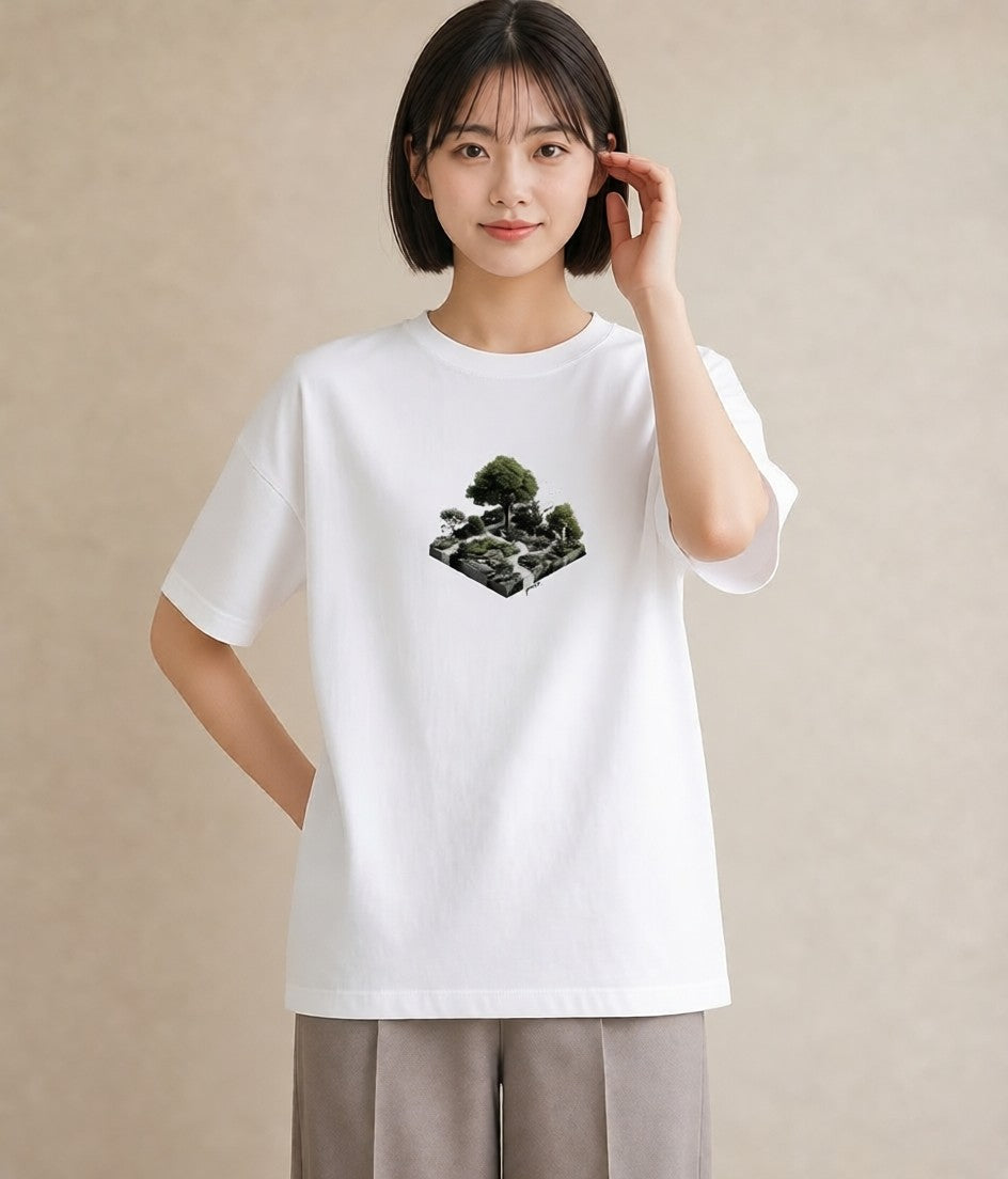 Tシャツ レディース 雨上がりの小道 雨上がり 小道 ナチュラル アンティーク イラスト 北欧風 カフェ巡り 女子会 白T
