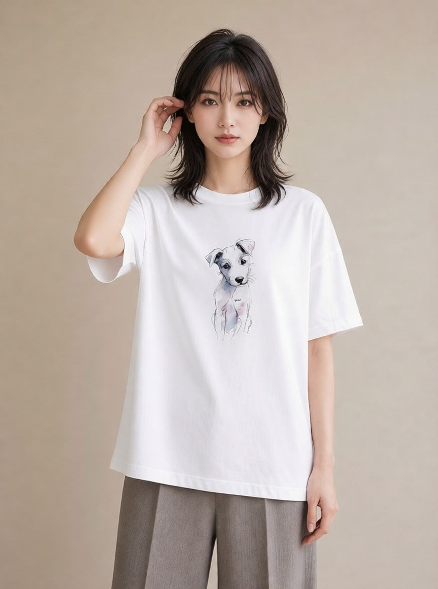 プリントTシャツ レディース 保護犬 犬 いぬ イラスト シック 公園 ママ 白T