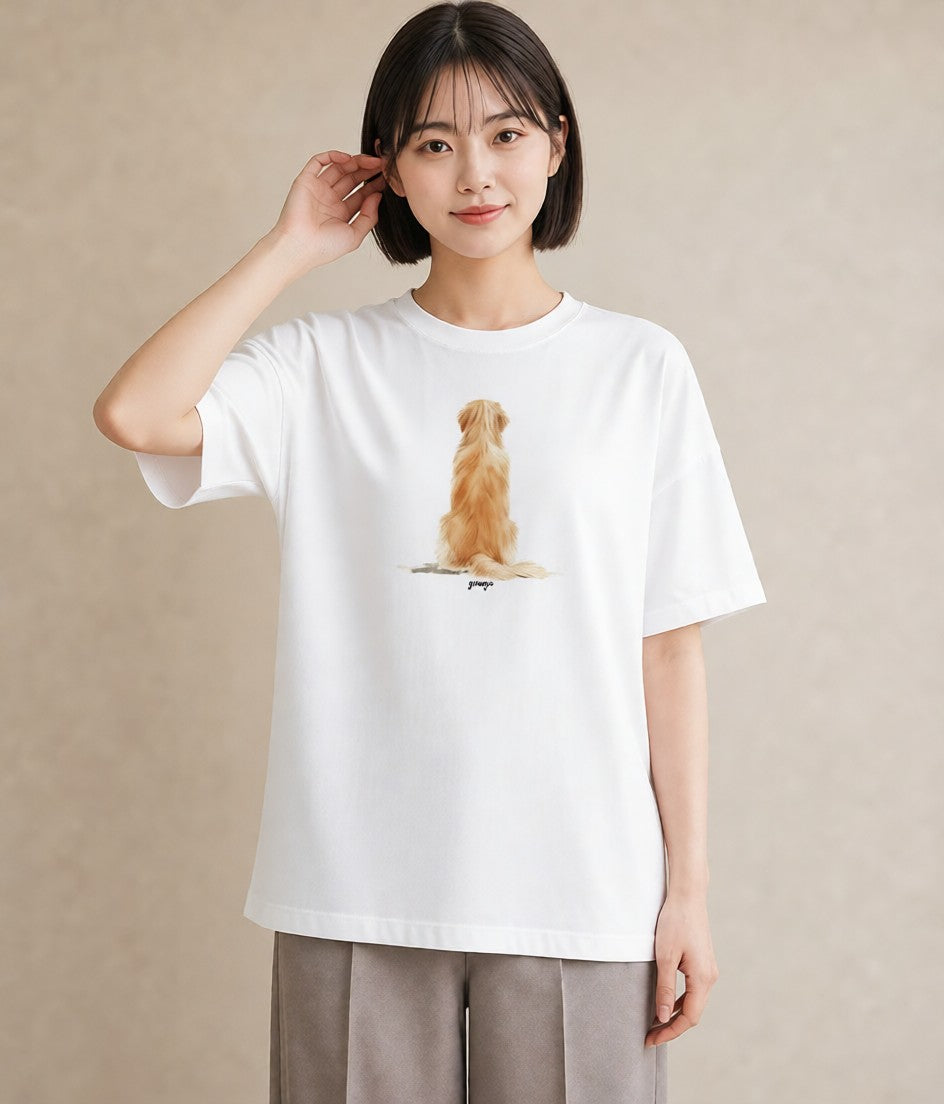 Tシャツ レディース ゴールデンレトリバー ゴールデン 犬 いぬ イラスト お洒落 綿100 デート 白T